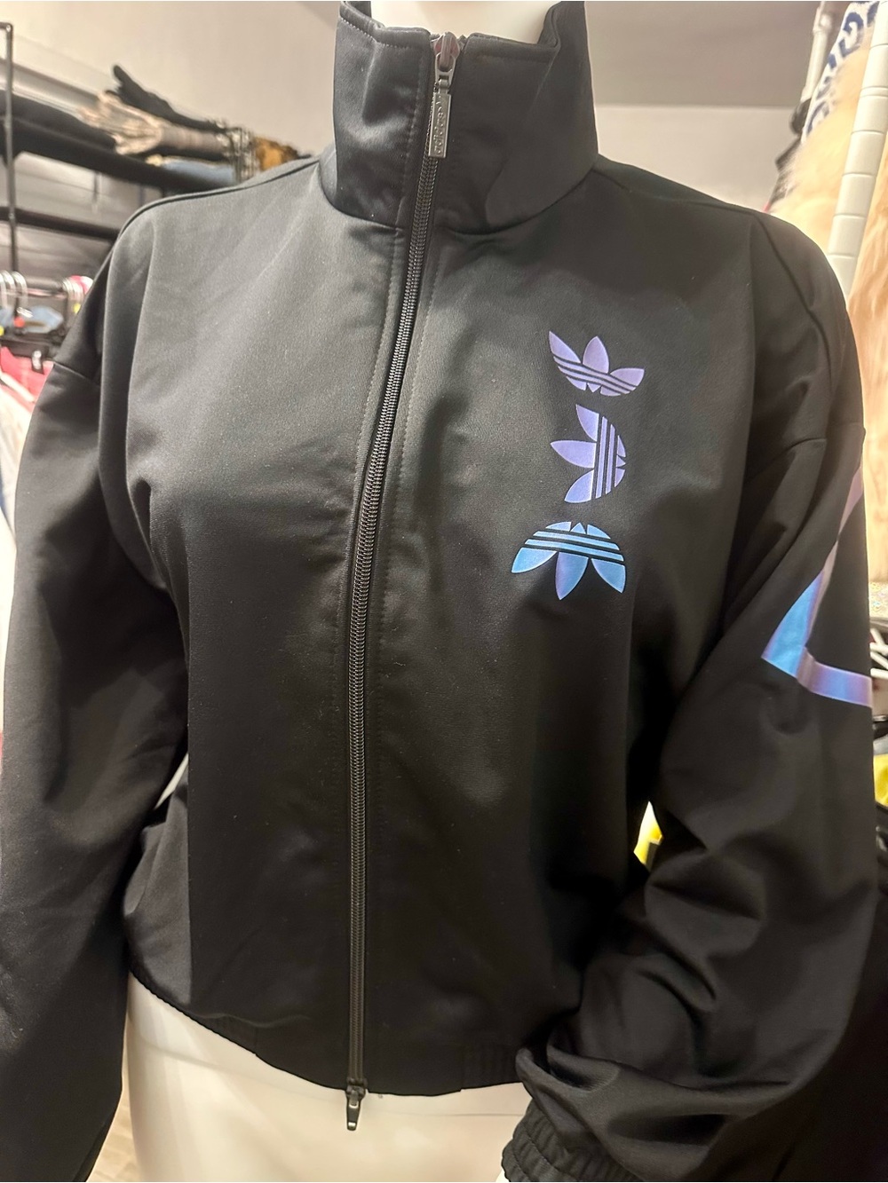 Adidas Black Holographic Trefoil Track Jacket S